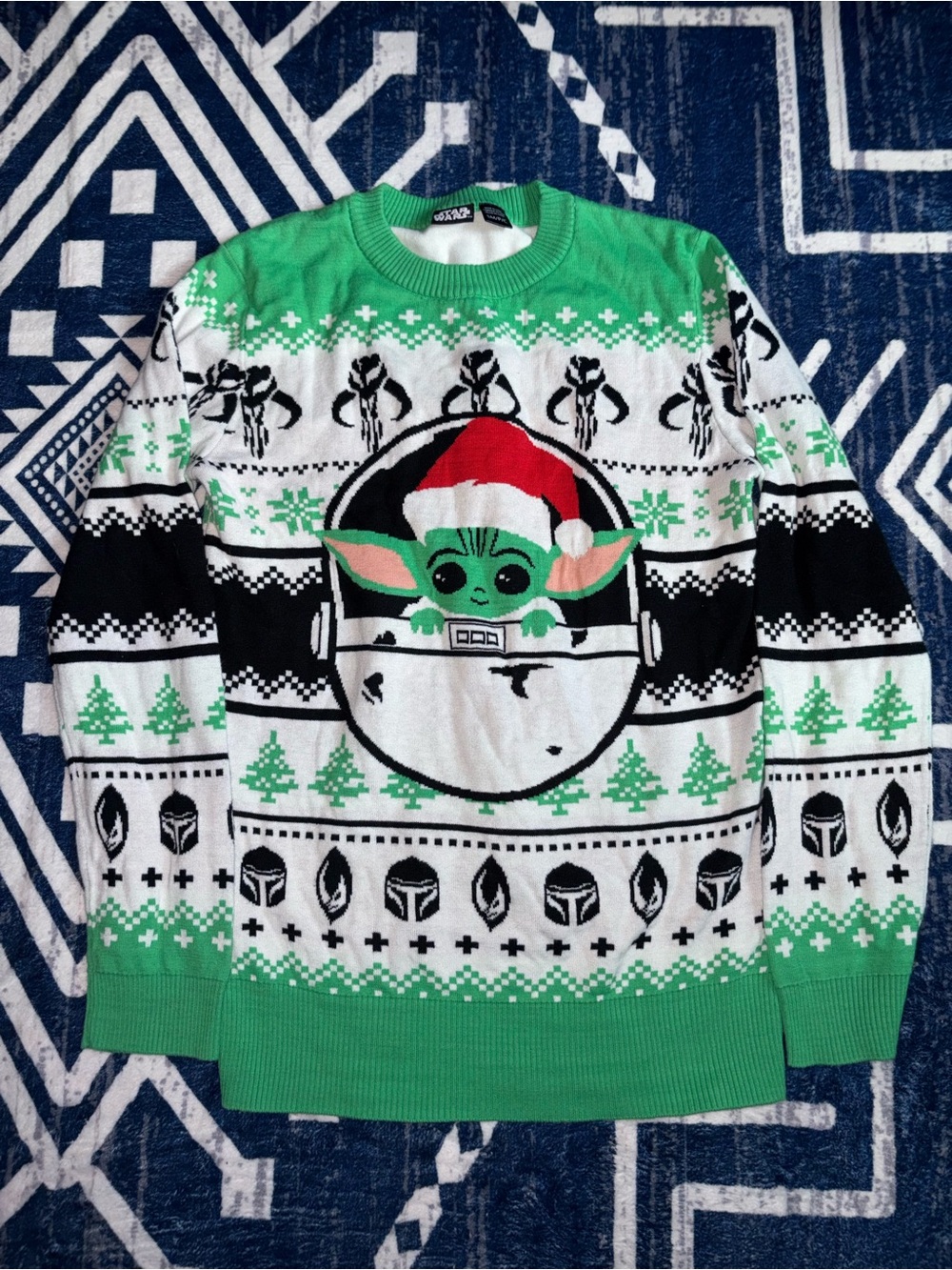 Star Wars Green, White & Black Holiday Baby Yoda Crewneck Sweater